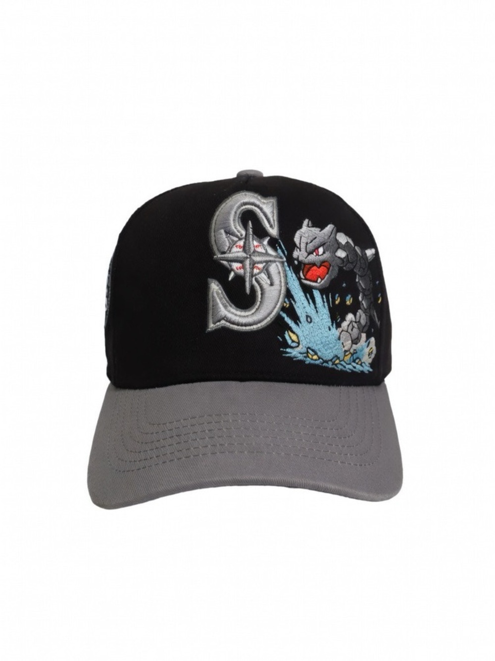 Black and Gray Men's Baseball Cap with Embroidered Graphic